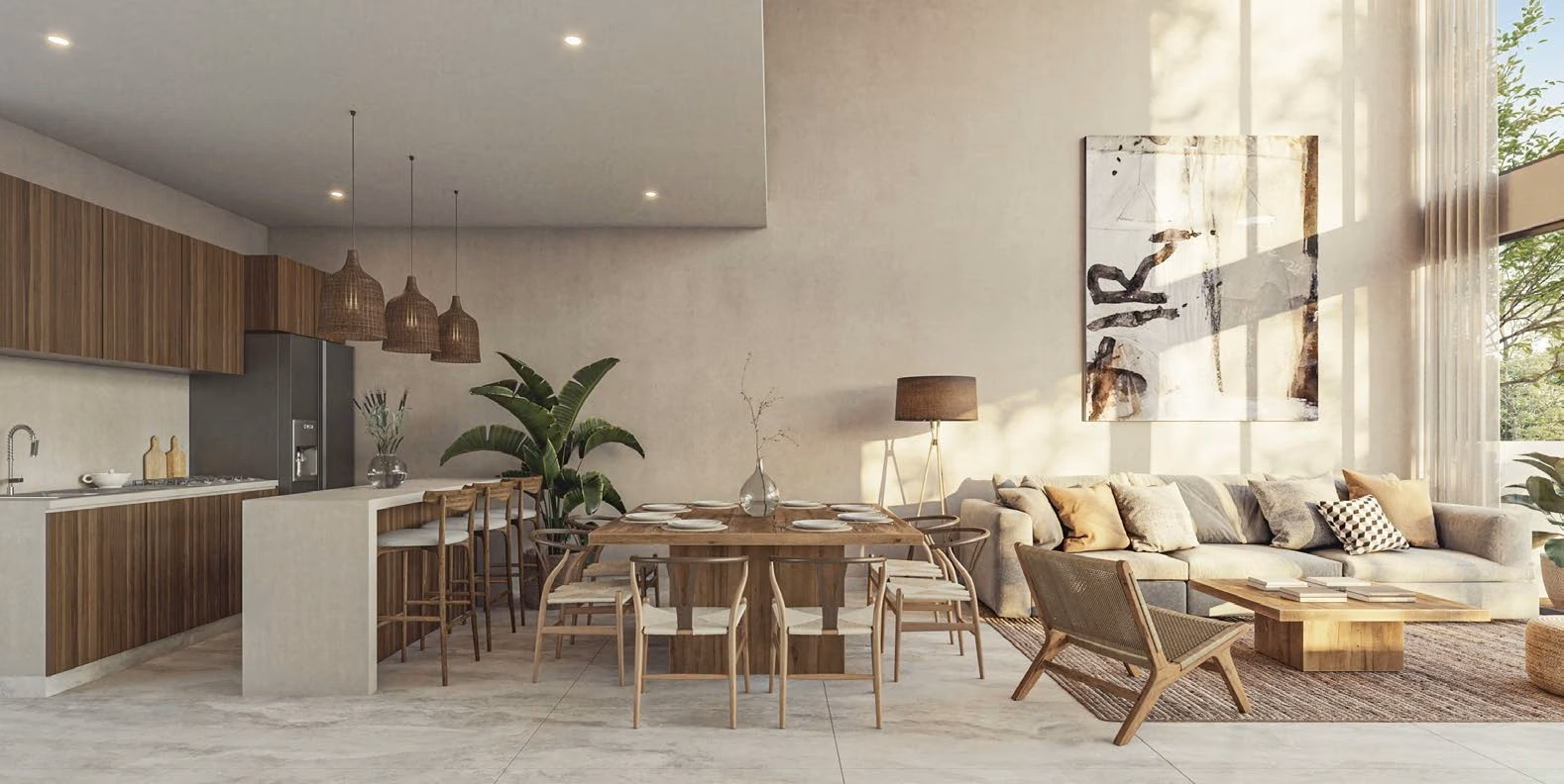 Sala, comedor y cocina de una residencia AWA