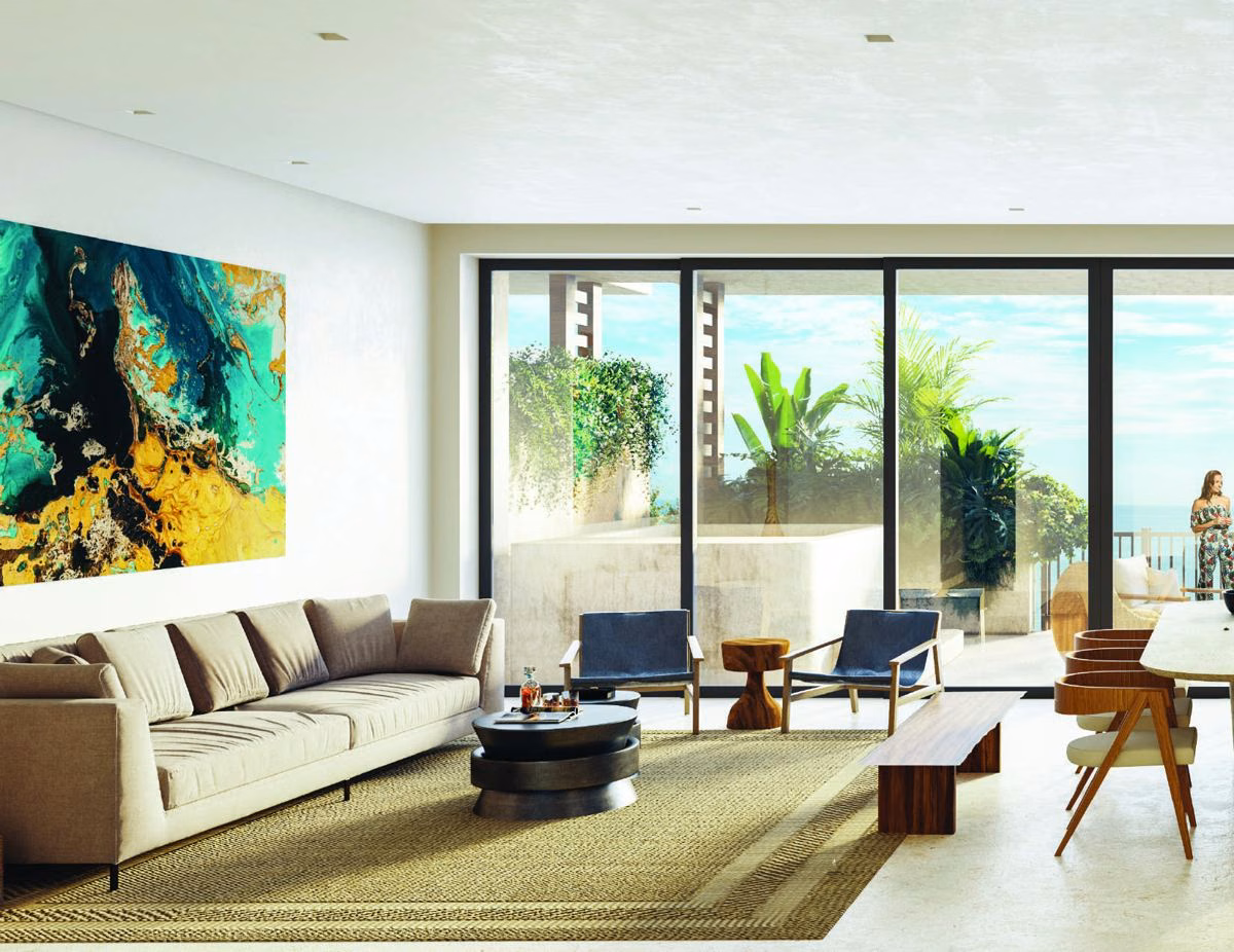 Sala y comedor de Costa Residences abiertos al exterior