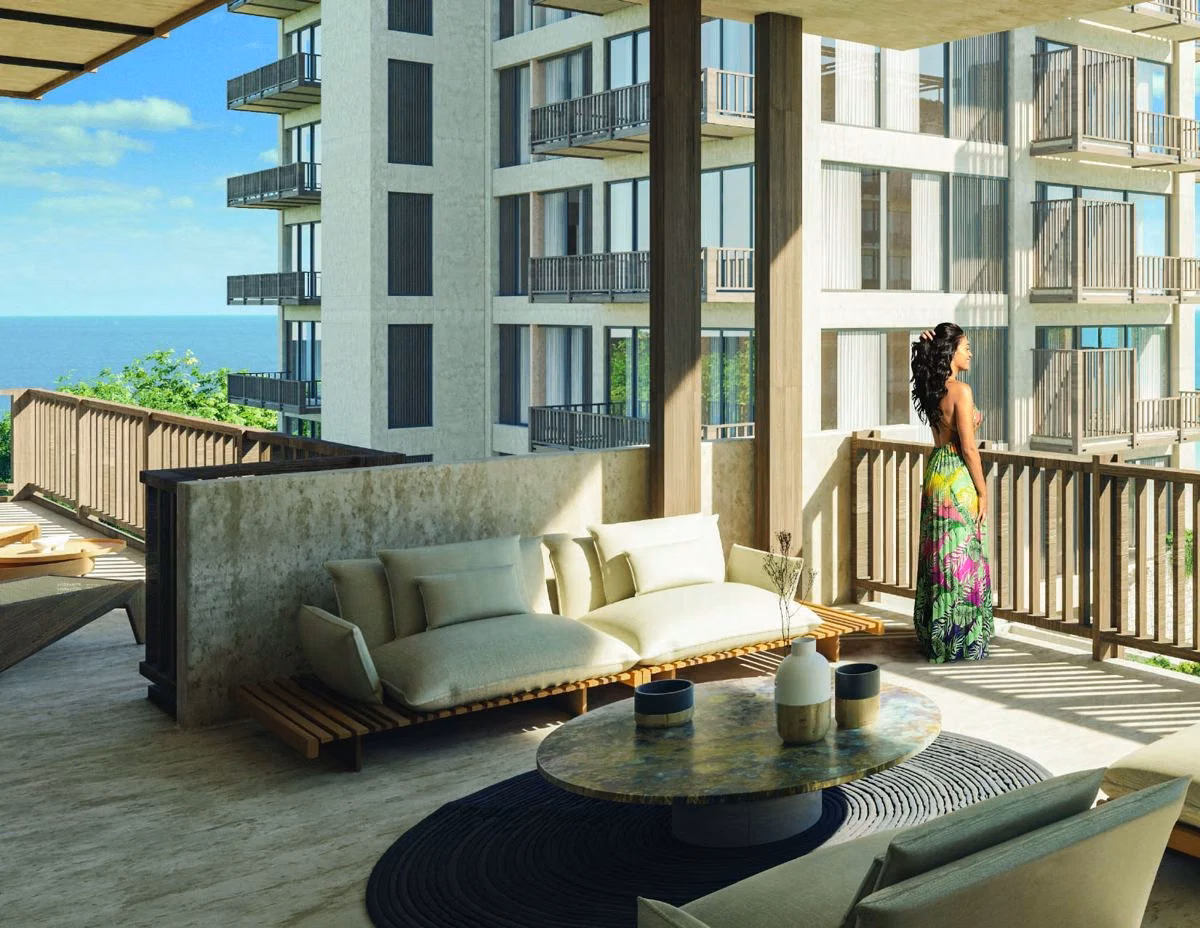 Terraza de una residencia Costa con vista al mar