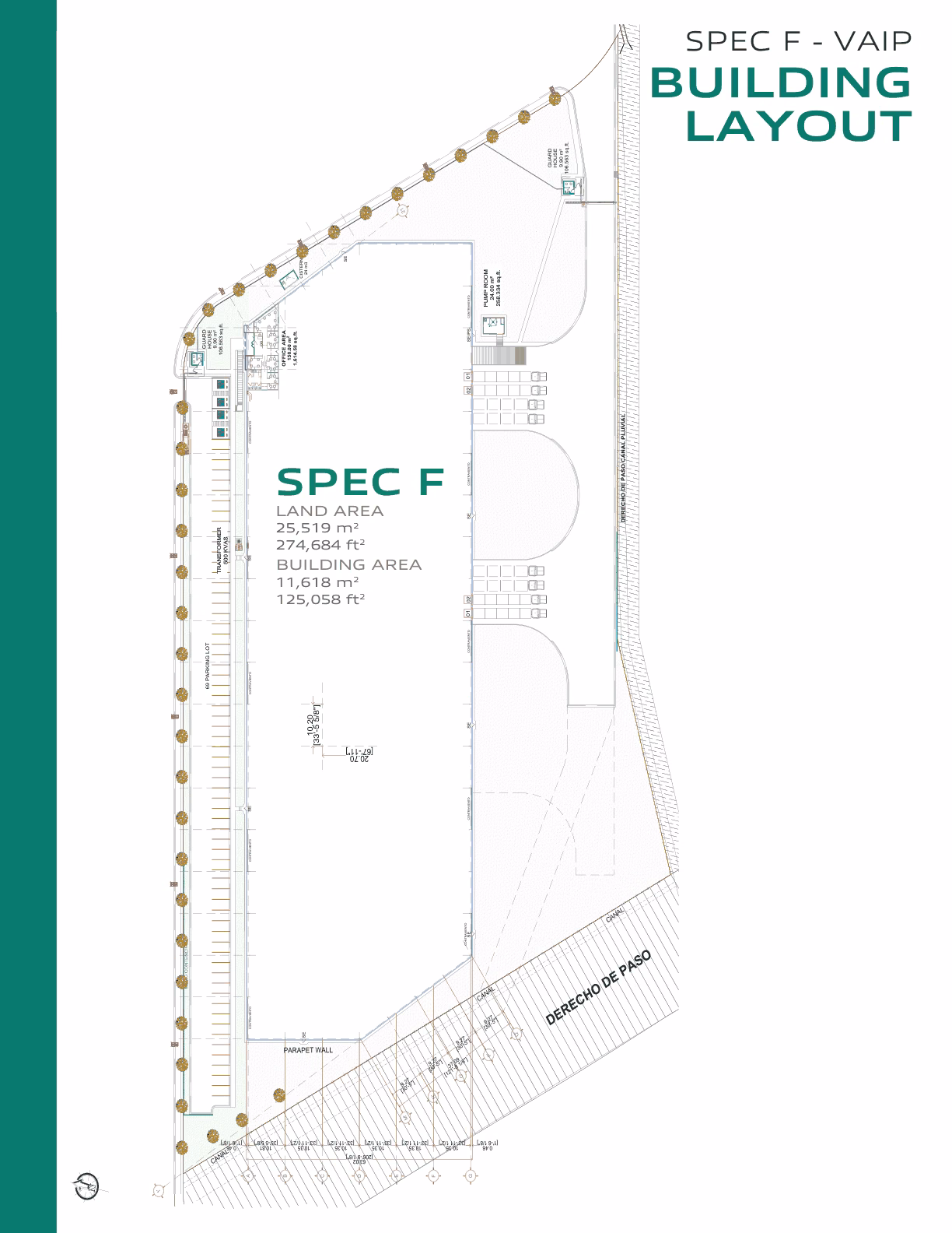 Plano de distribución de la nave industrial de 11618 m² en Apodaca