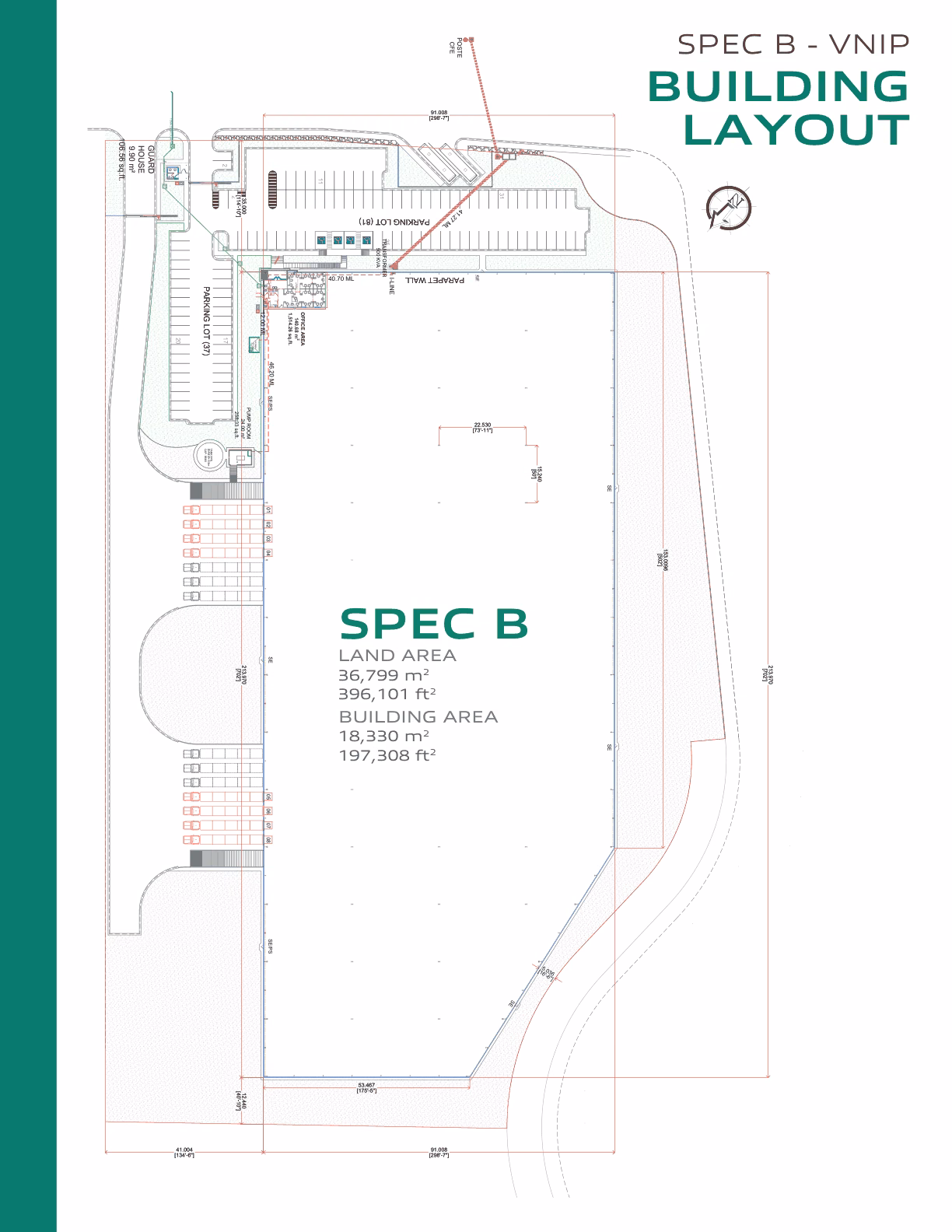Plano de distribución de la nave industrial de 18330 m² en Ciénega de Flores