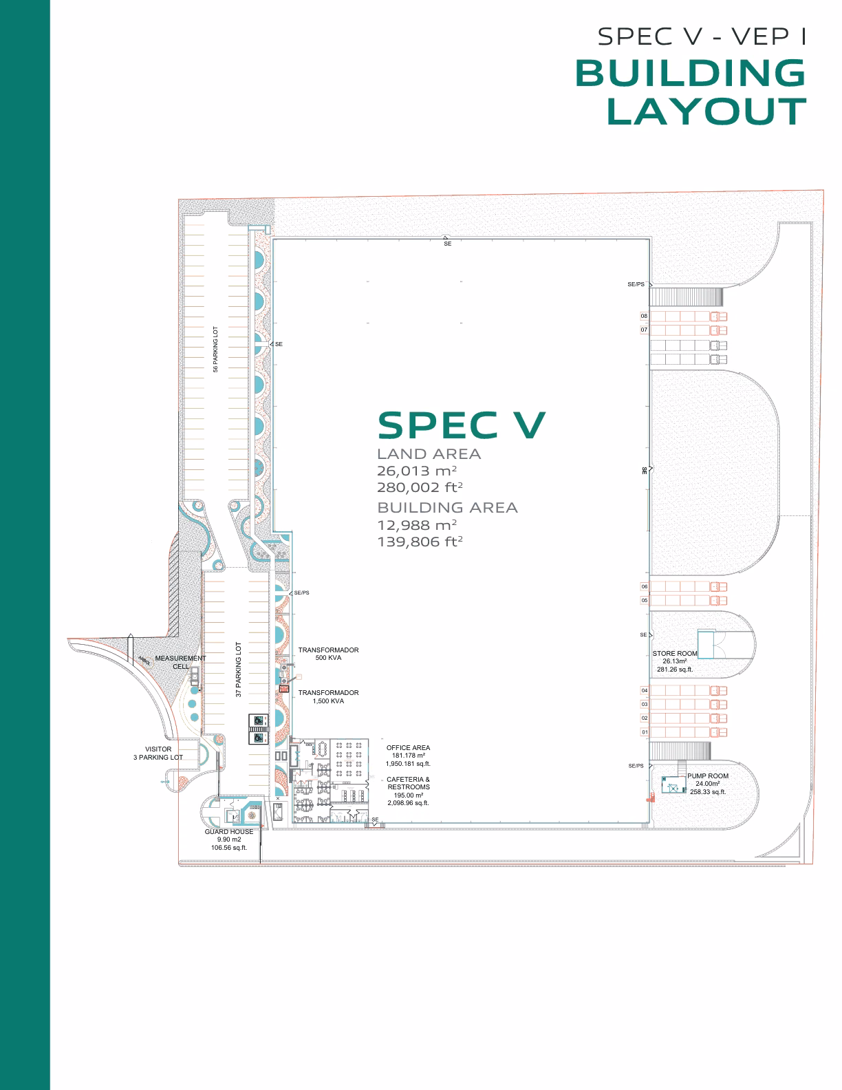 Plano de distribución de la nave industrial de 12988 m² en Escobedo