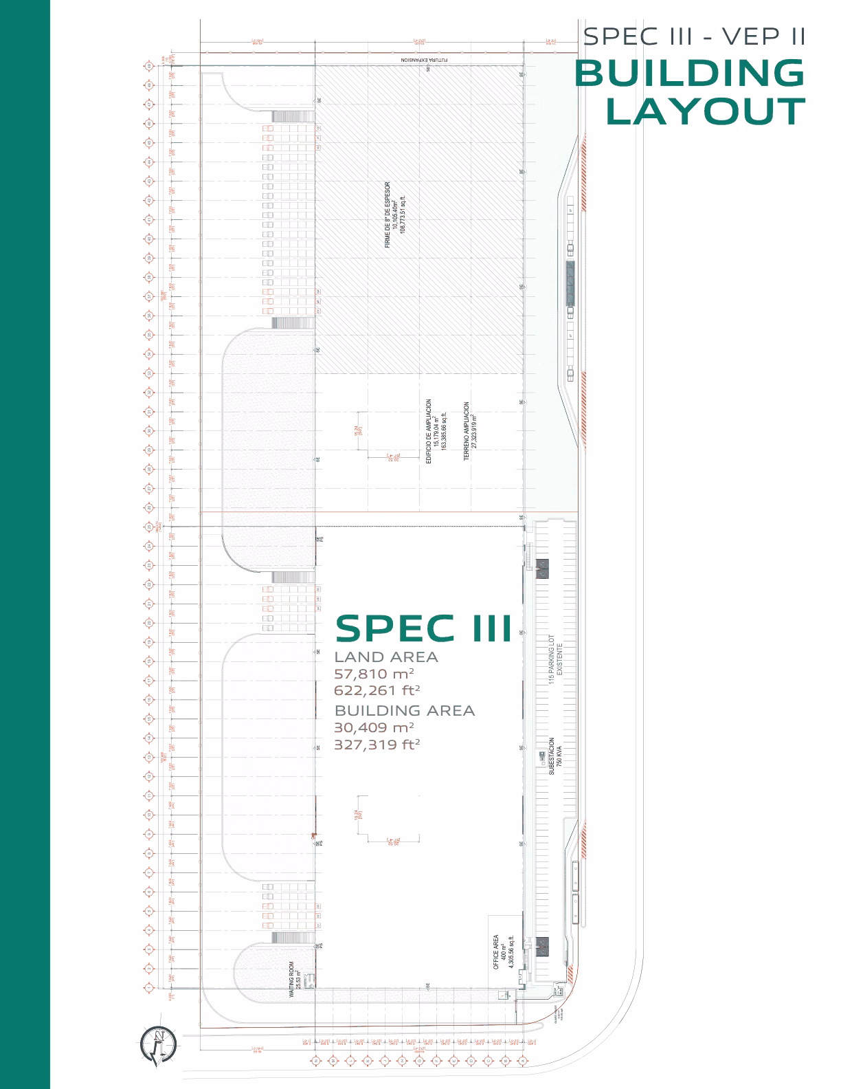 Plano de distribución de la nave industrial de 30409 m² en Escobedo