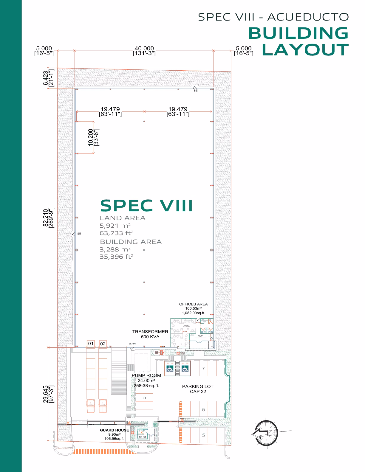Plano de distribución de la nave industrial de 3288 m² en Guadalupe
