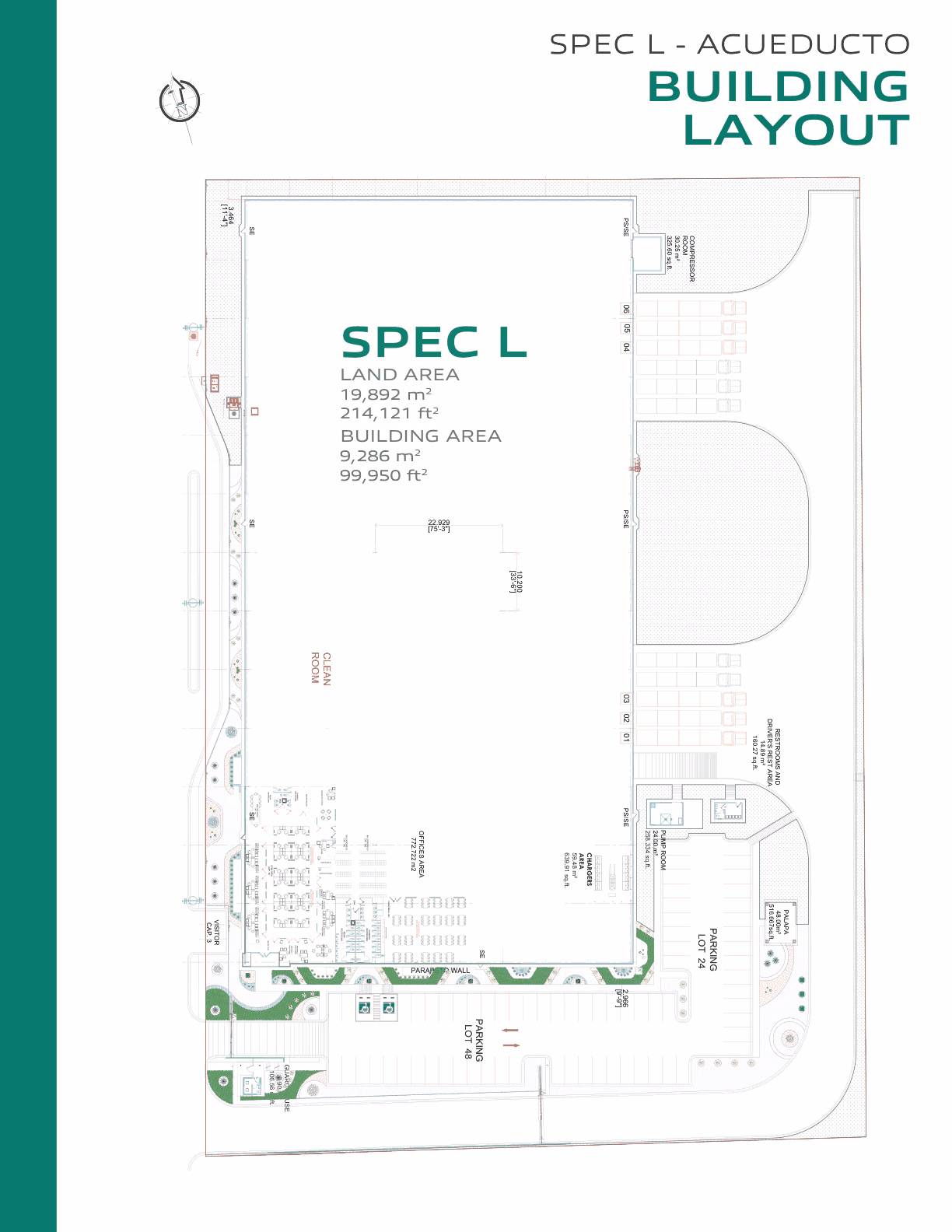 Plano de distribución de la nave industrial de 9286 m² en Guadalupe