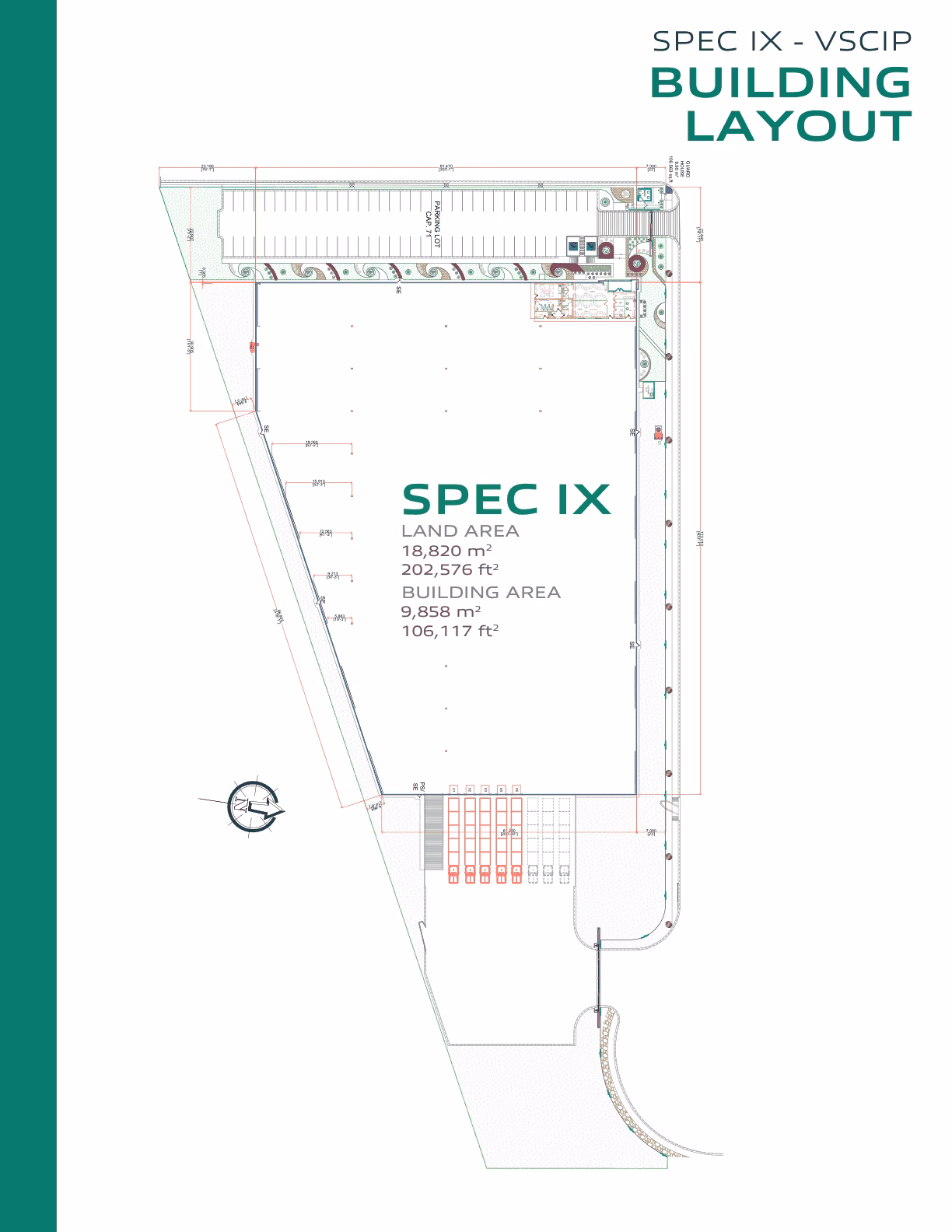 Plano de distribución de la nave industrial de 9858 m² en Santa Catarina